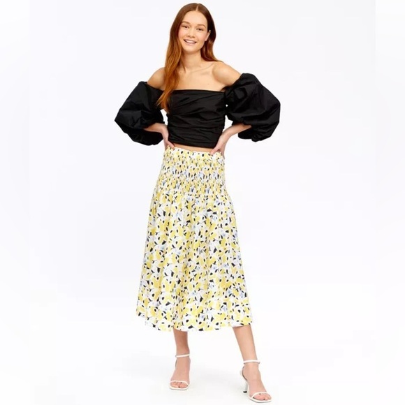 TANYA TAYLOR Lyla Floral Yellow Multi Cotton Smocked Midi Skirt NWOT Size 3X - Picture 2 of 11